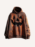 3D Vision Pumpkin Print Slant Pockets Hoodie