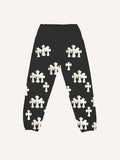 Eagle&Cross&Letter Print Elastic Waist Pants