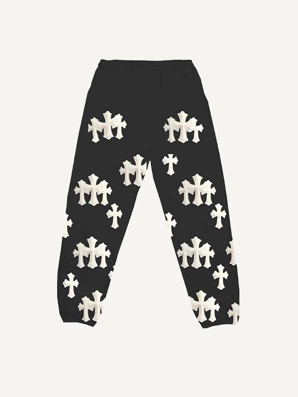 Eagle&Cross&Letter Print Elastic Waist Pants