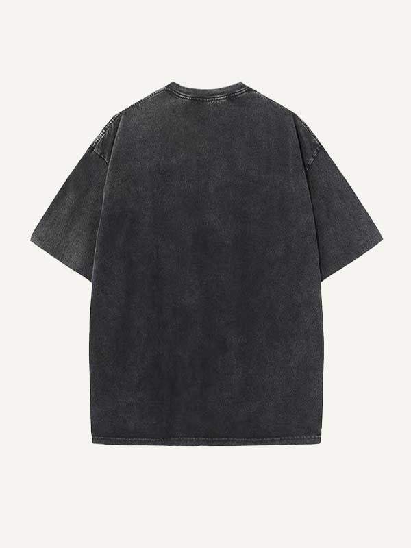 Distressed Washed Tiger&Floral Print Round Neck T-shirt